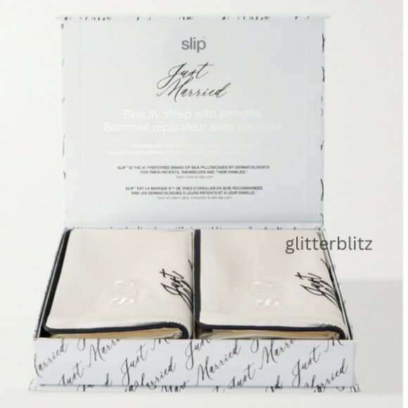 Slip Wedding “Just Married” 100% Silk Queen Pillowcase Set of 2 Bridal Gift - Picture 4 of 16